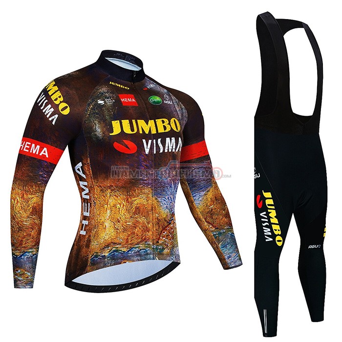 Abbigliamento Ciclismo Jumbo Visma Manica Lunga 2022 Nero Arancione